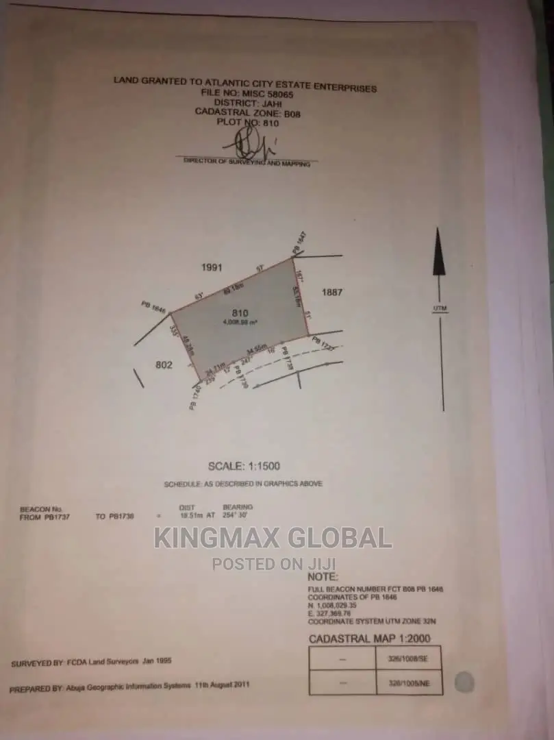 Jahi Land for Sale Plot No 810 Size 4005sqm Cofo Tarred Road in Jahi