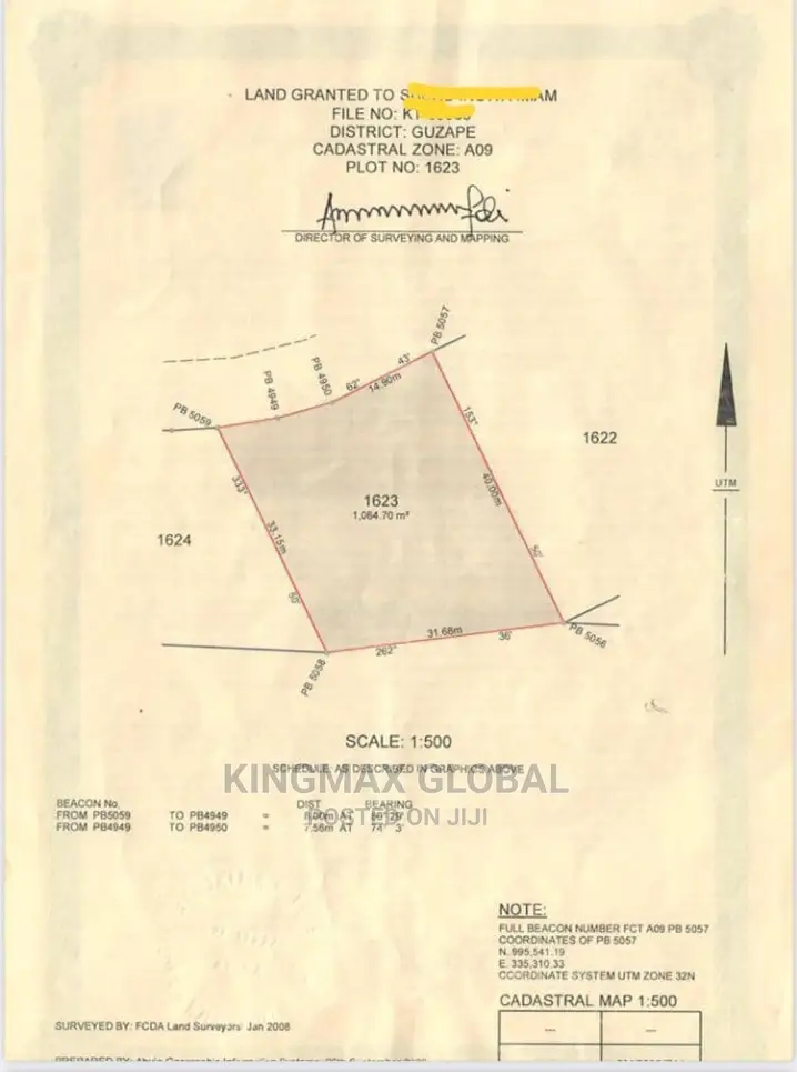 *Plot for Sale at GUZAPE DISTRICT* Size-1,064 M2 C of O in Guzape District
