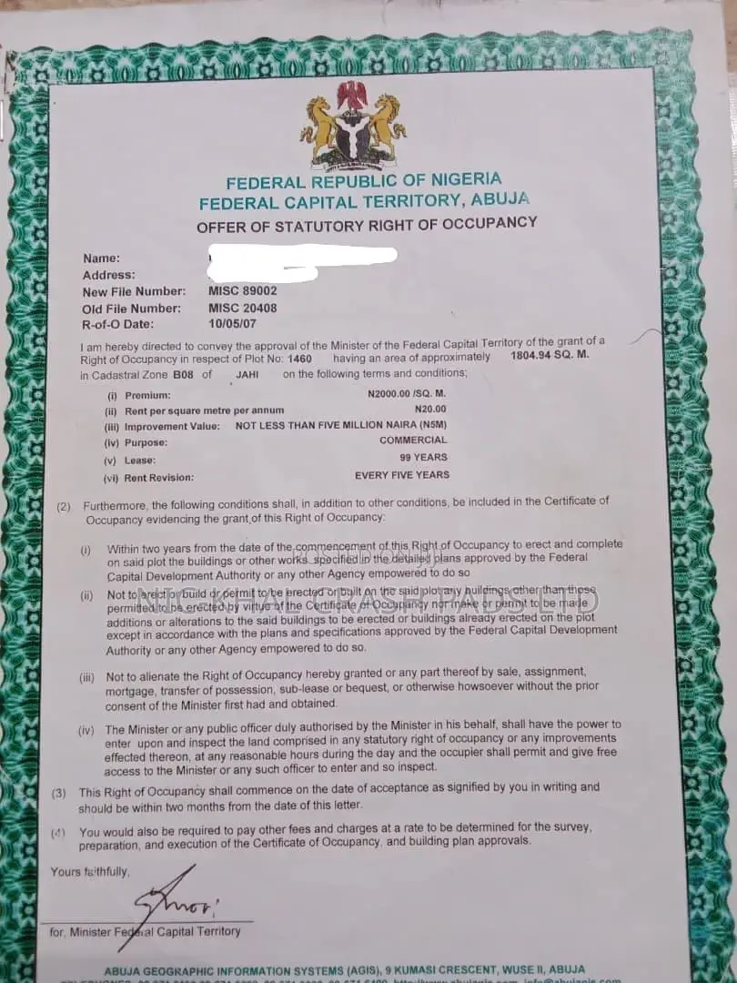C of O Fcda in Jahi