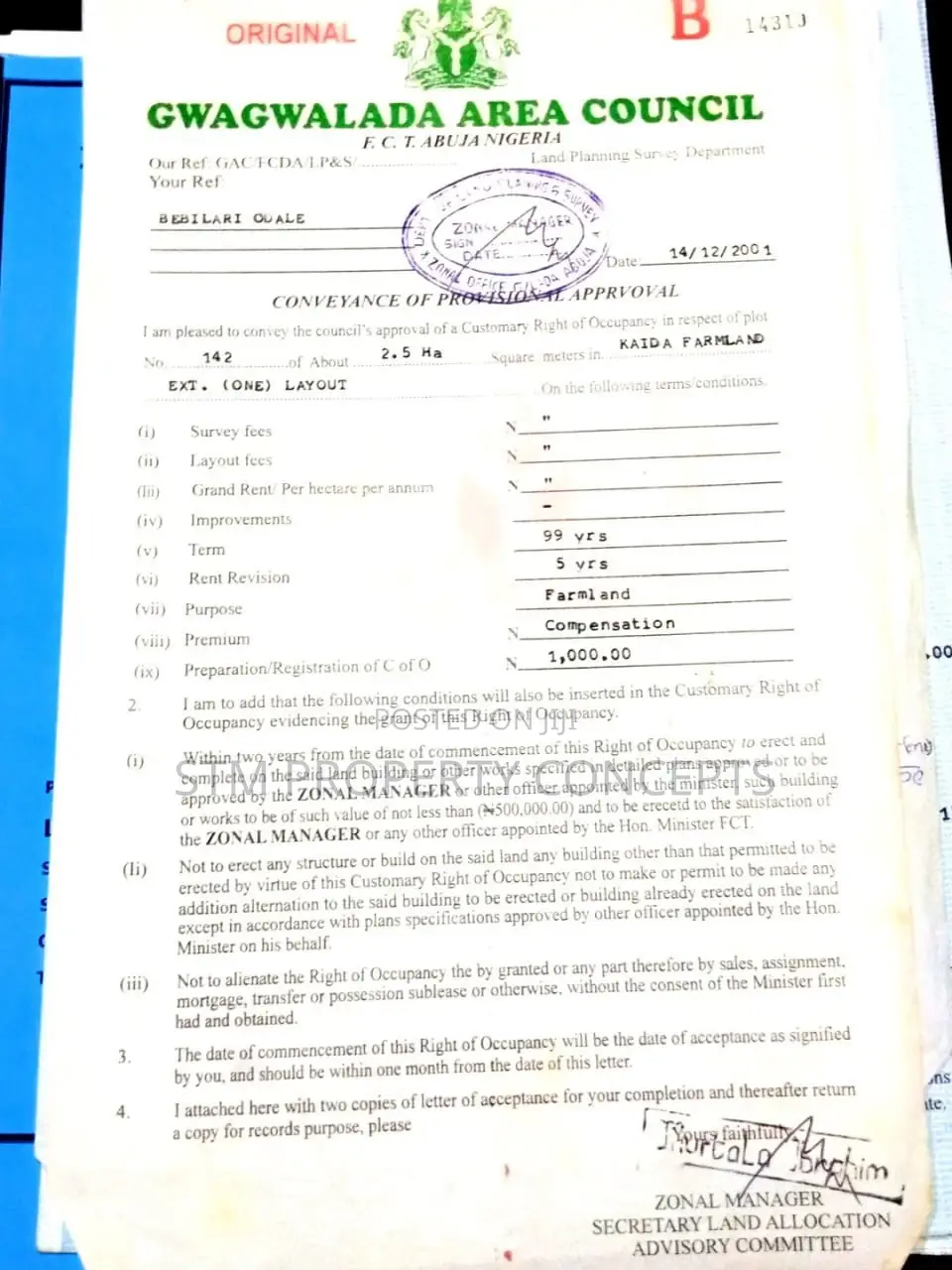2.5ha of Land for Sale at Kaida Farmland Ext in Gwagwalada
