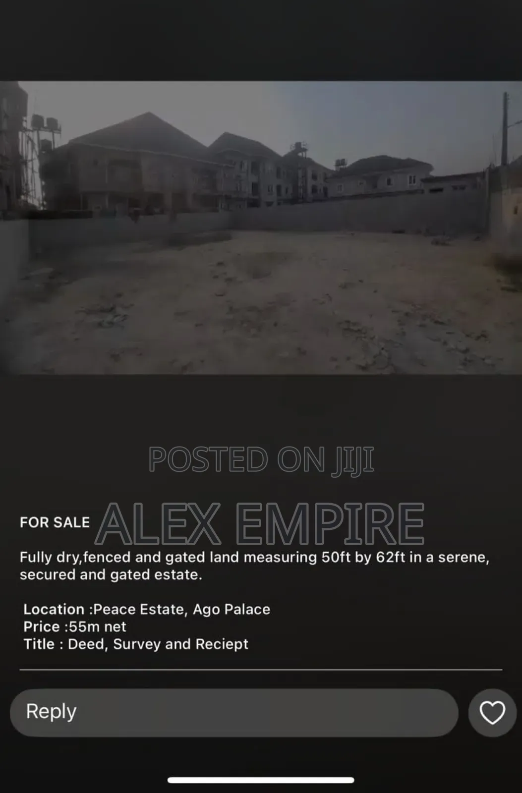 Land for Sale in Peace Estate in Ago Palace