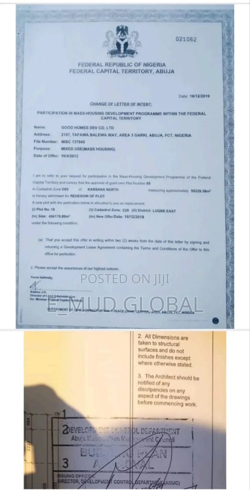 Fcda Allocation And Building Approved Land For Sale in Galadimawa