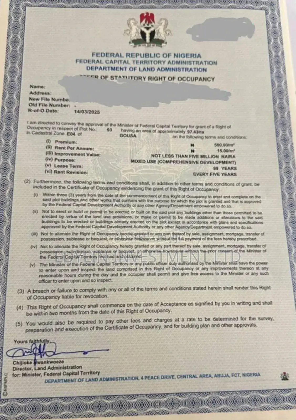 Gousa Airport Road Plot of Land at at FCT Abuja in Kiami