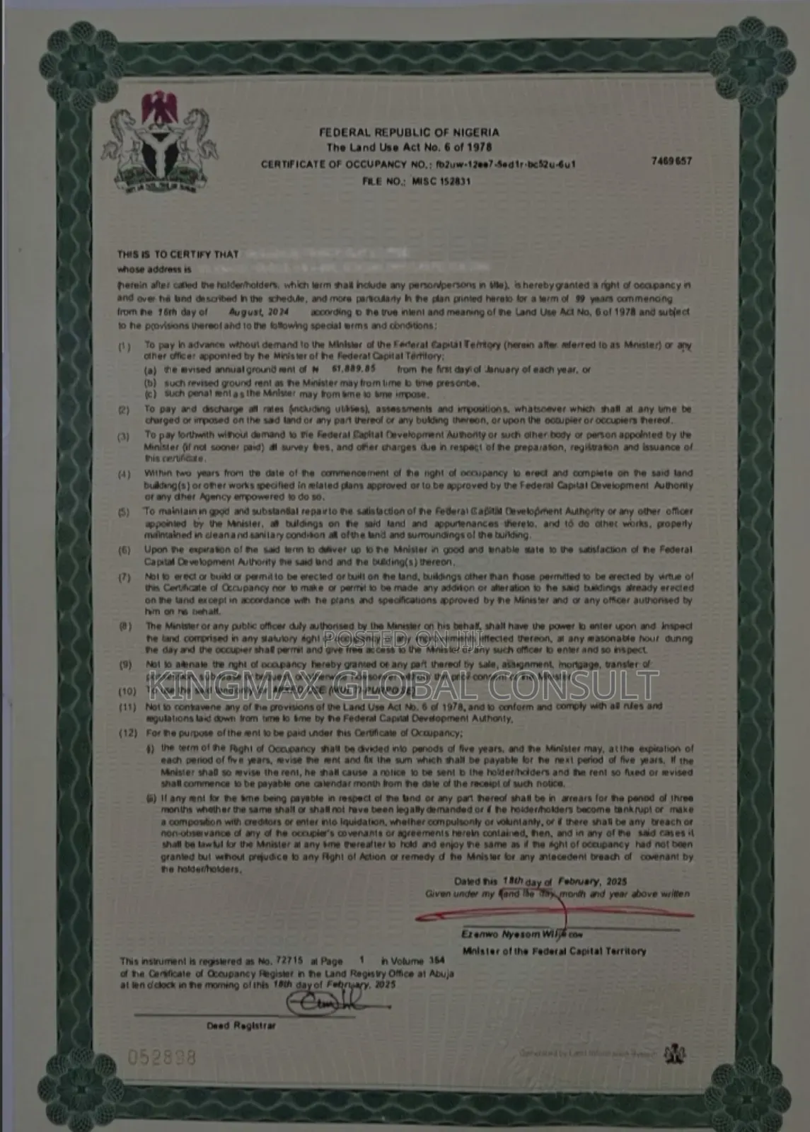 Certificate of Occupancy in Jabi