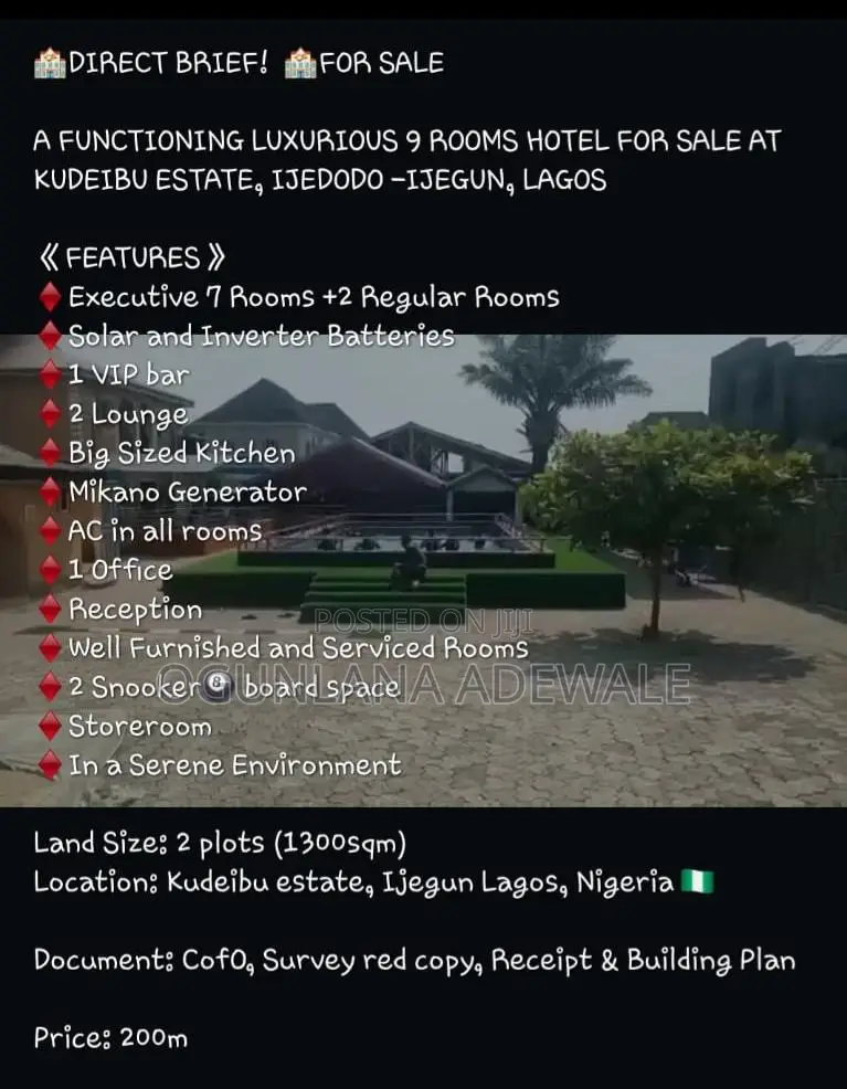 Hotel for Sale at Ijegun in Ikotun/Igando