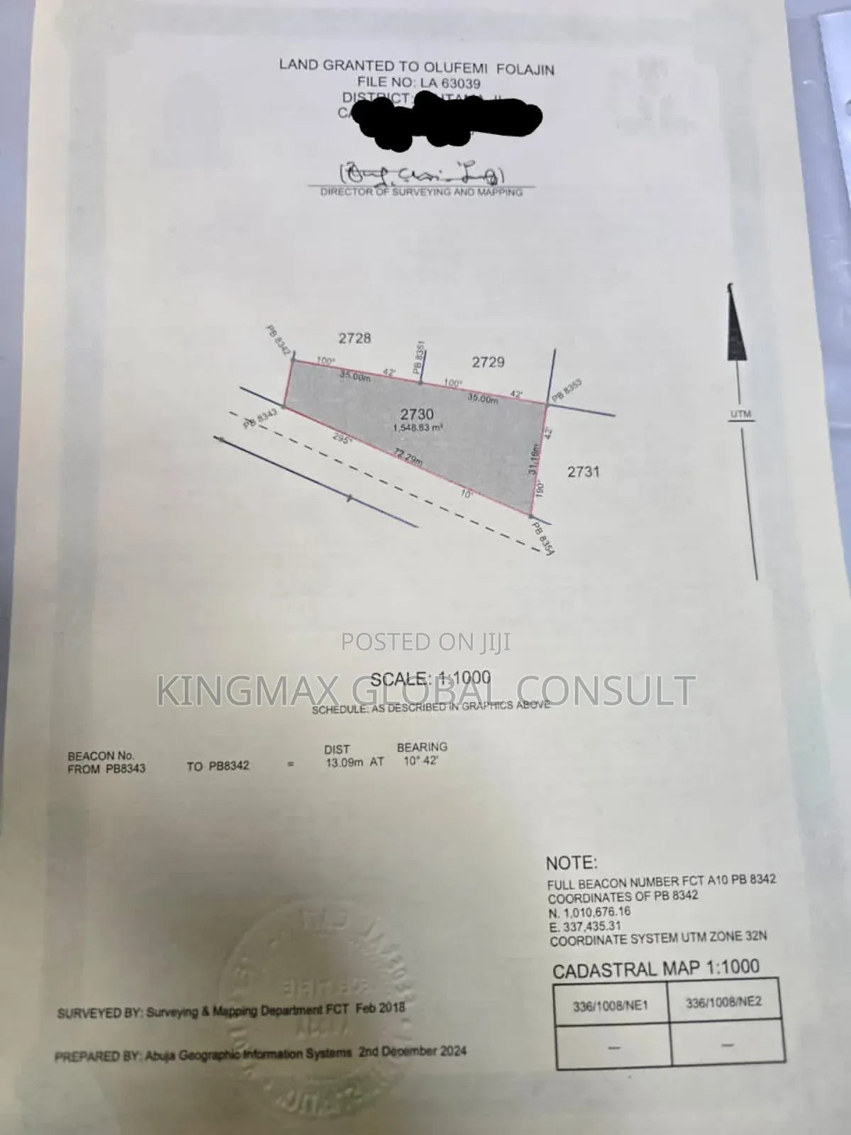Residential Land for Sale in Maitama: Size: 1548.83sqm in Maitama
