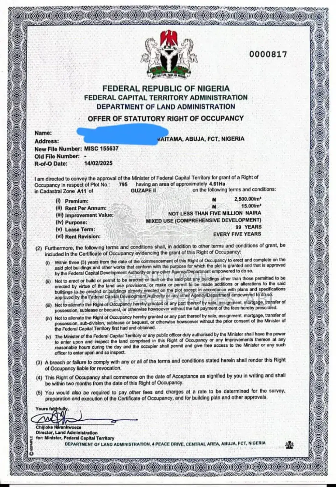 Plot of Land at Guzape 2 FCT Abuja in Wuye