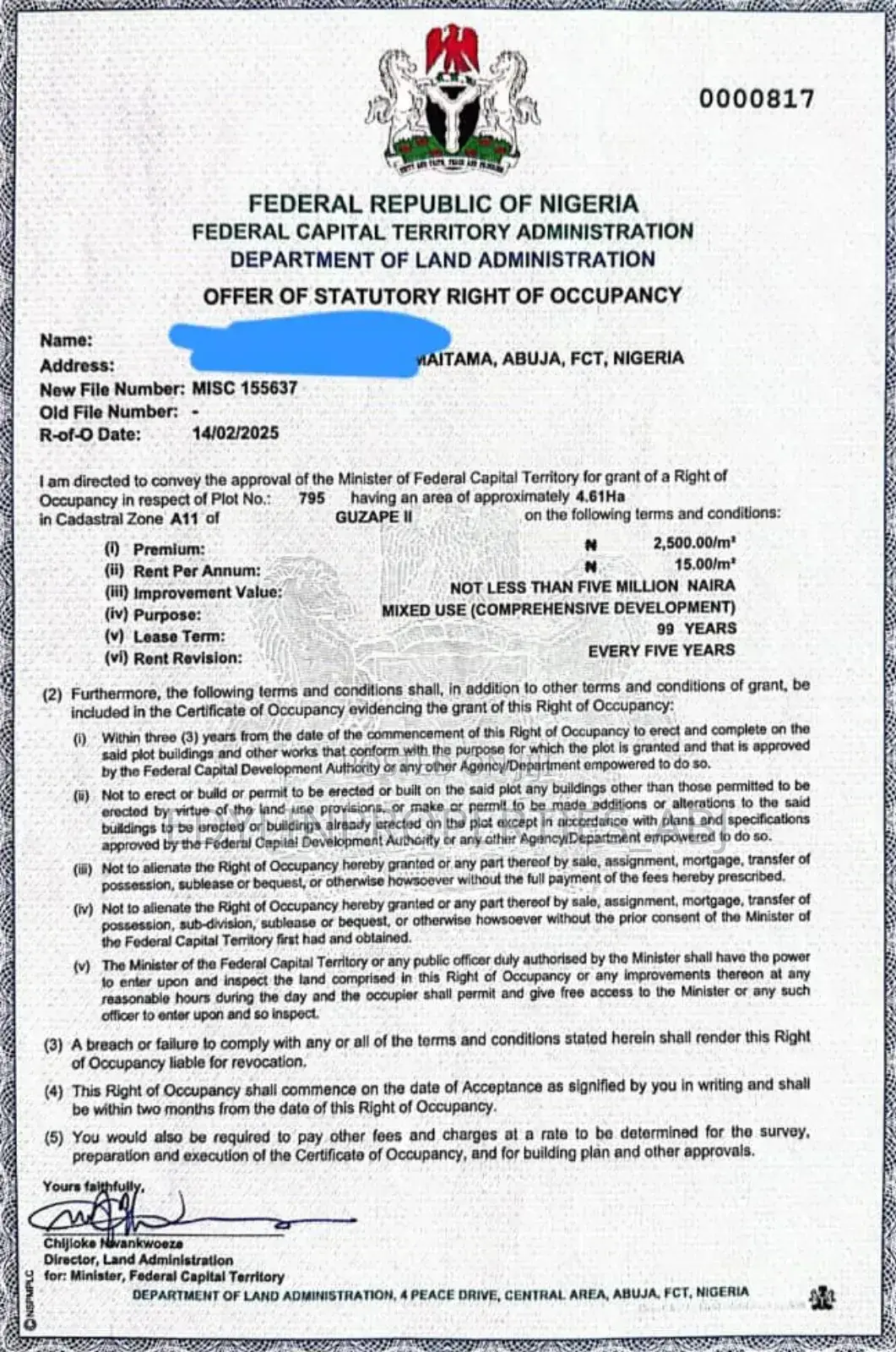 Plot of Land at Guzape 2 FCT Abuja in Wuye