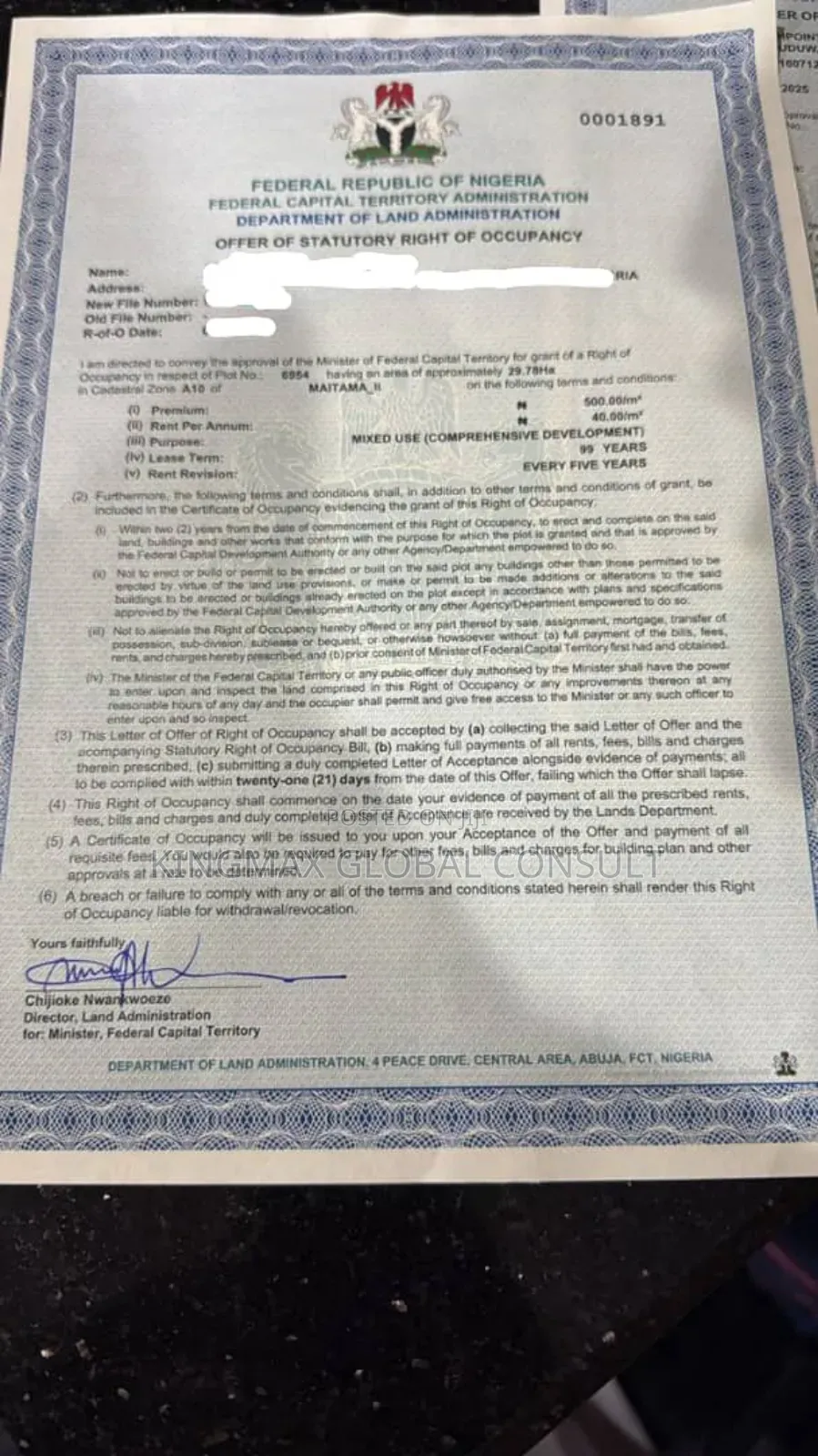 Land for Sale: Size: 29.78 Hectares -Fcda Rofo Purpose: Mixed Use in Maitama