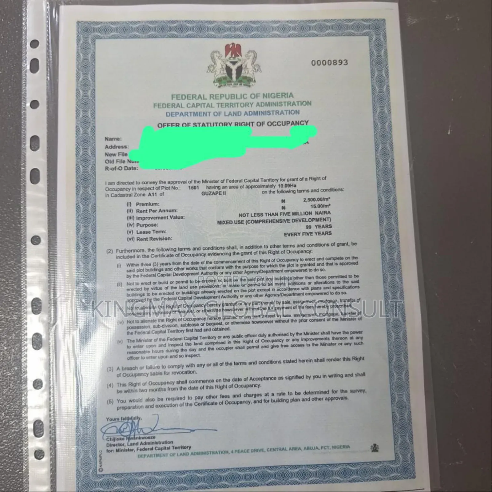 Guzape 2 10.09hectares R of O Mixed Used *(Comprehensive Development) in Guzape District