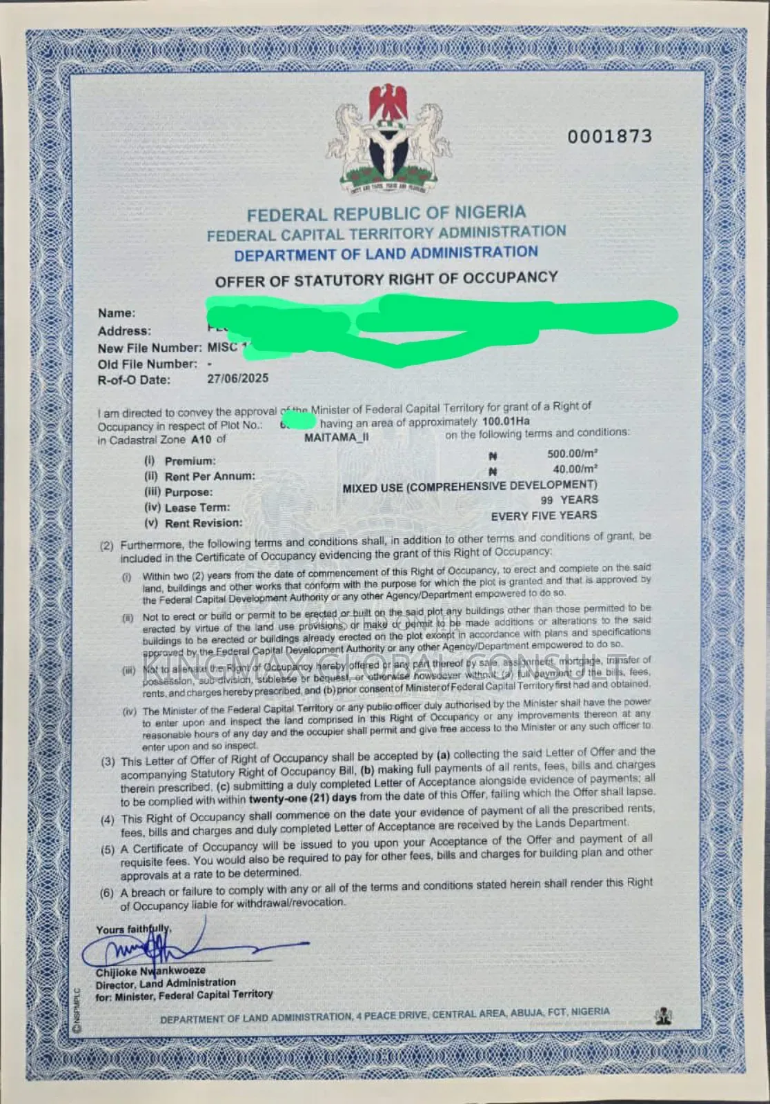 Mixed Used ( Comprehensive Development) Size :100ha in Maitama