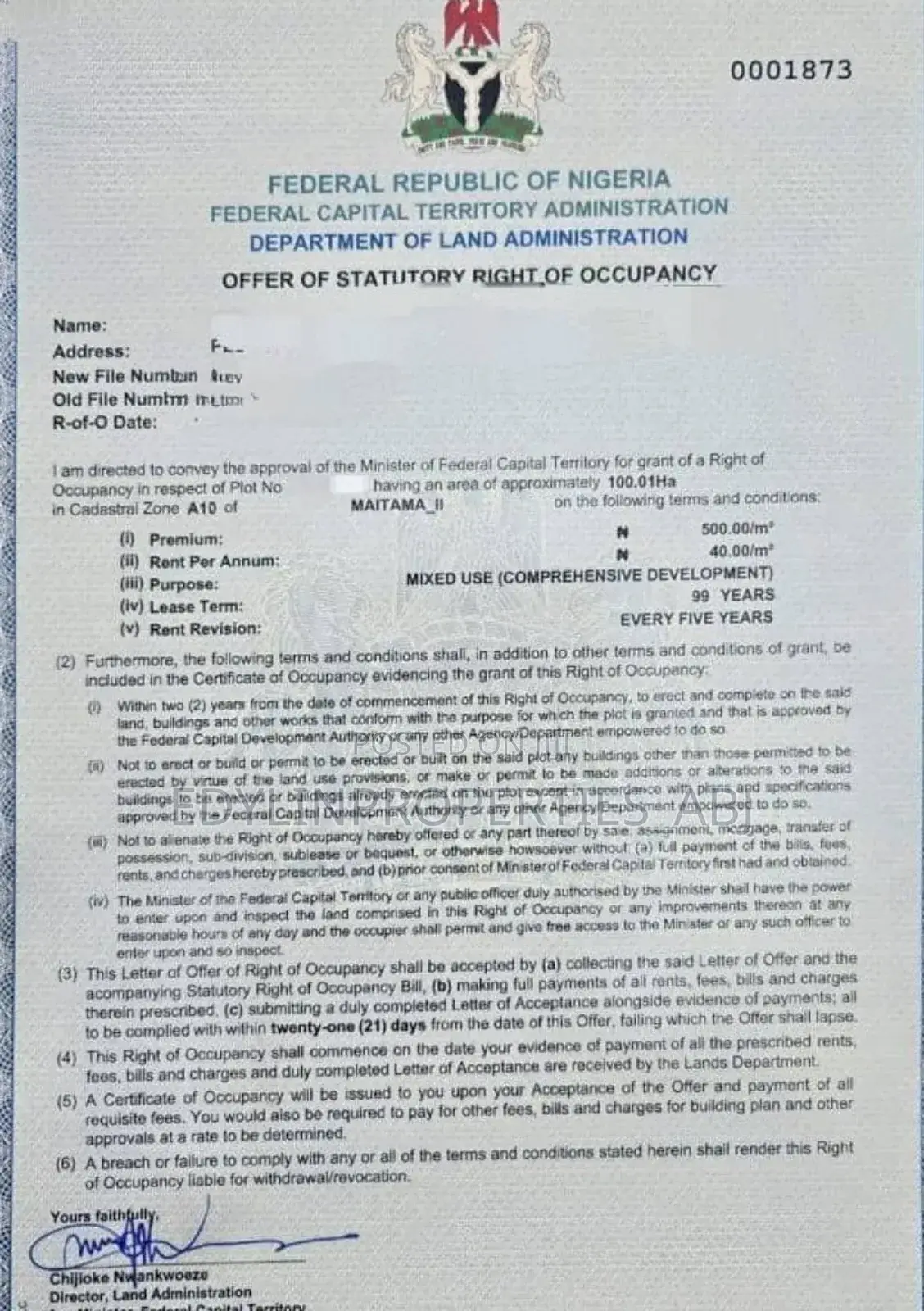 Fcda R of O Mixed Land at Maitama 2 in Maitama