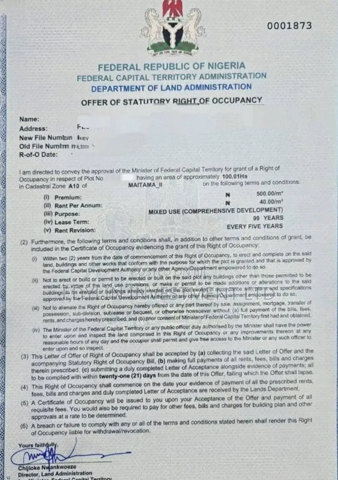 Fcda R of O Mixed Land at Maitama 2 in Maitama