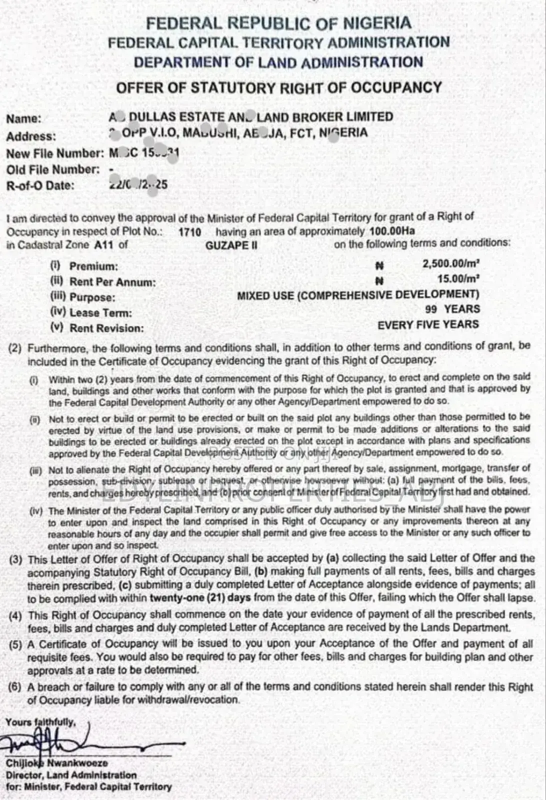 Fcda R of O Mixed Use Land at Guzape Ii in Guzape District