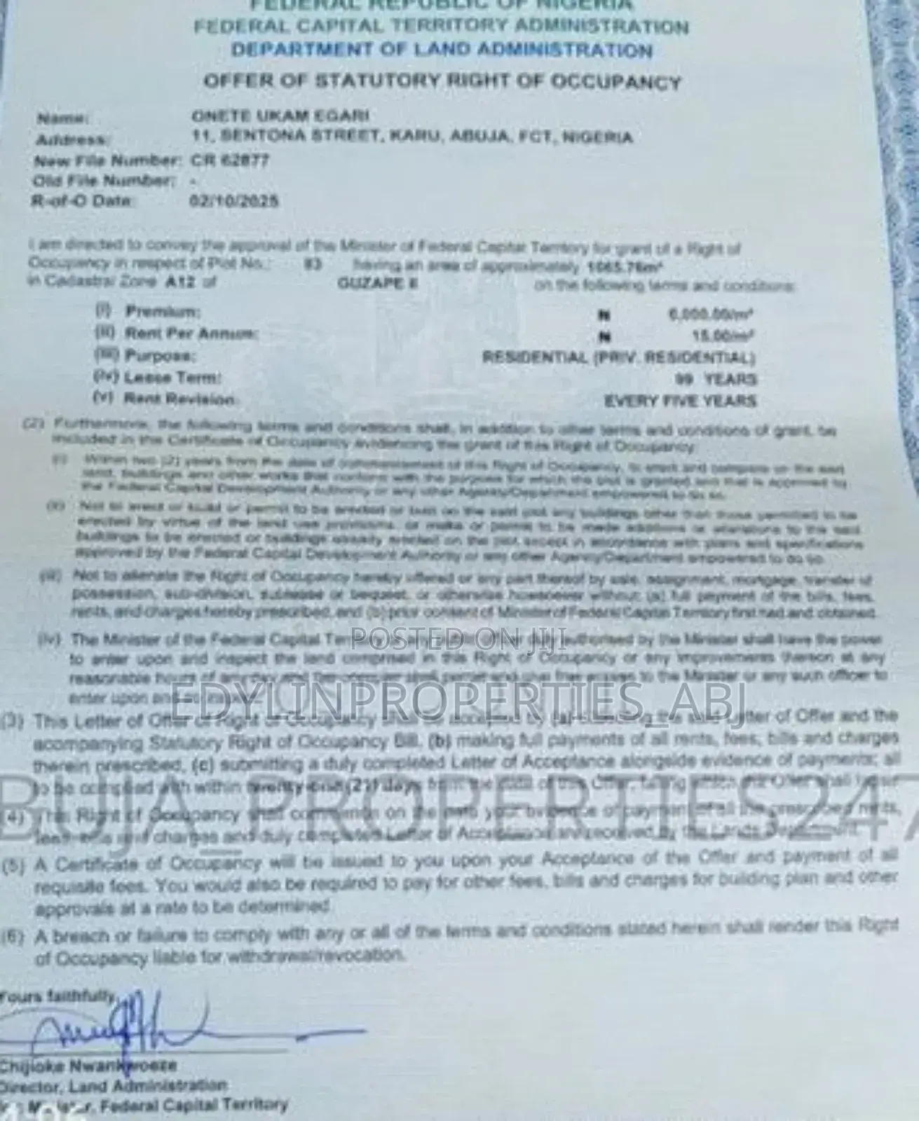 Residential Plot Of Land At Guzape Ii. Fct Abuja in Guzape District