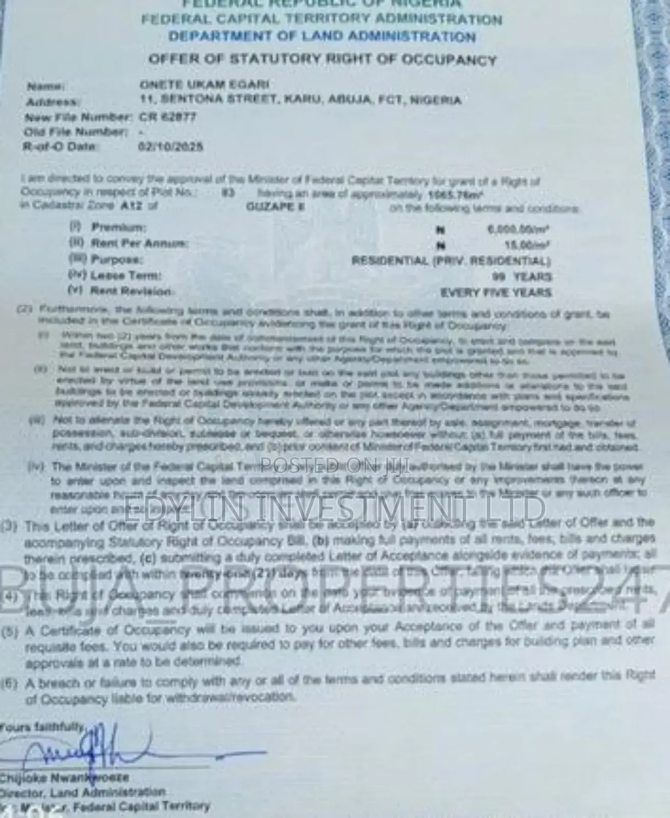 Residential Plot Of Land At Guzape Ii. Fct Abuja in Guzape District