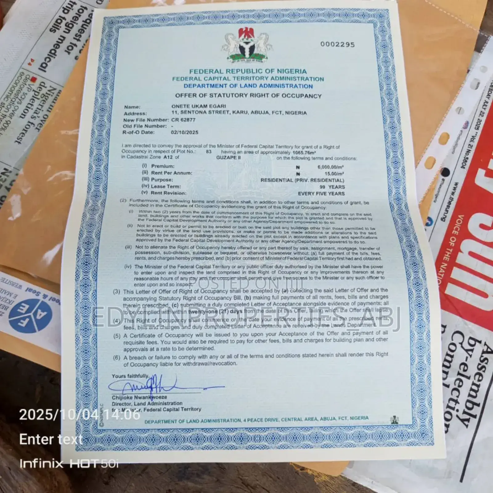 Residential Plot Of Land At Guzape Ii. Fct Abuja in Guzape District