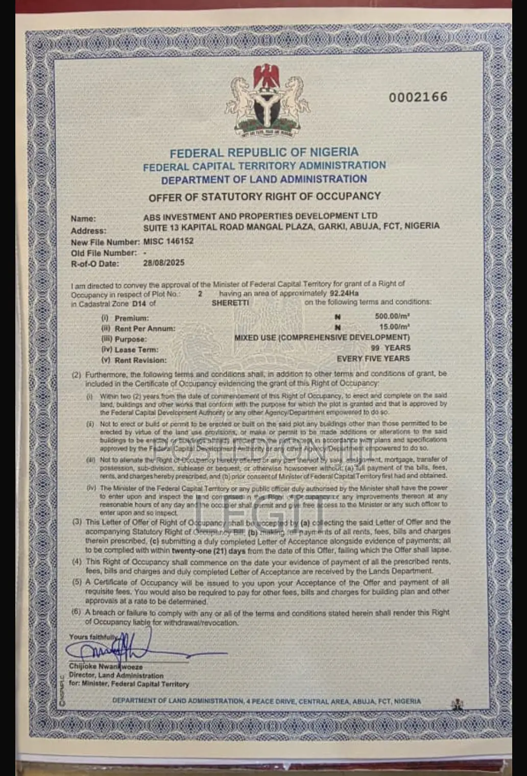 5 Hectares With C of O in Kabusa