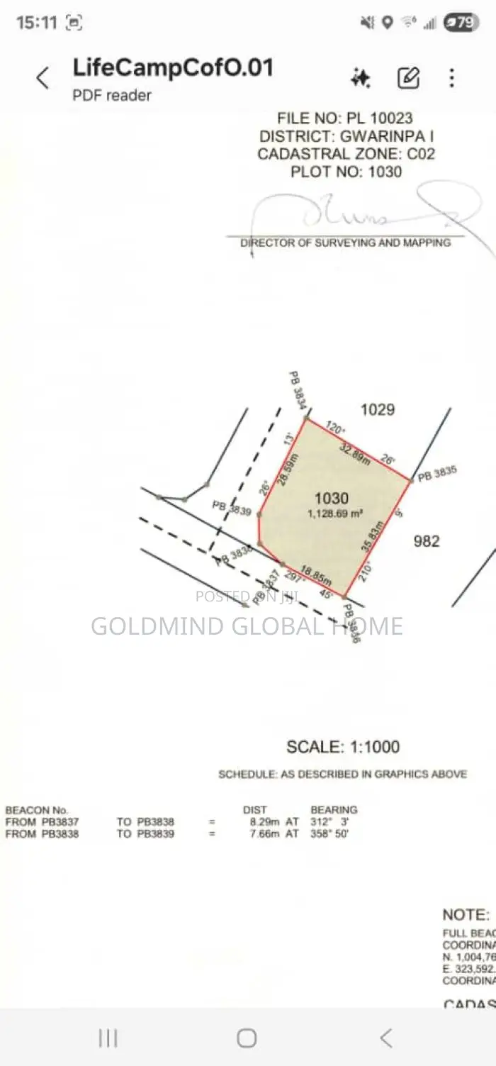 1128.69 Square Meters of Land for Sale in Life Camp in Life Camp
