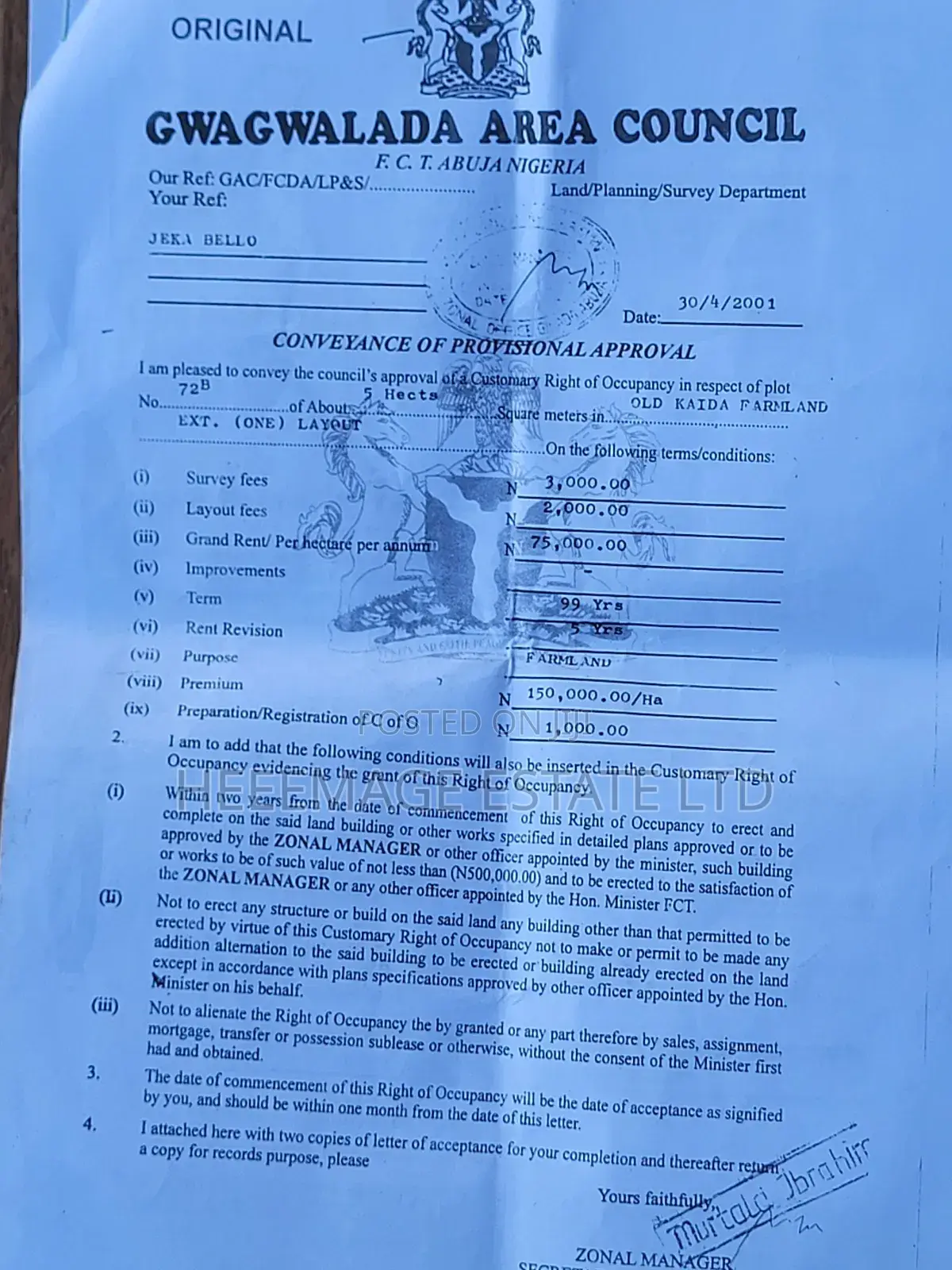 Kaida Farm Land For Sale in Gwagwalada