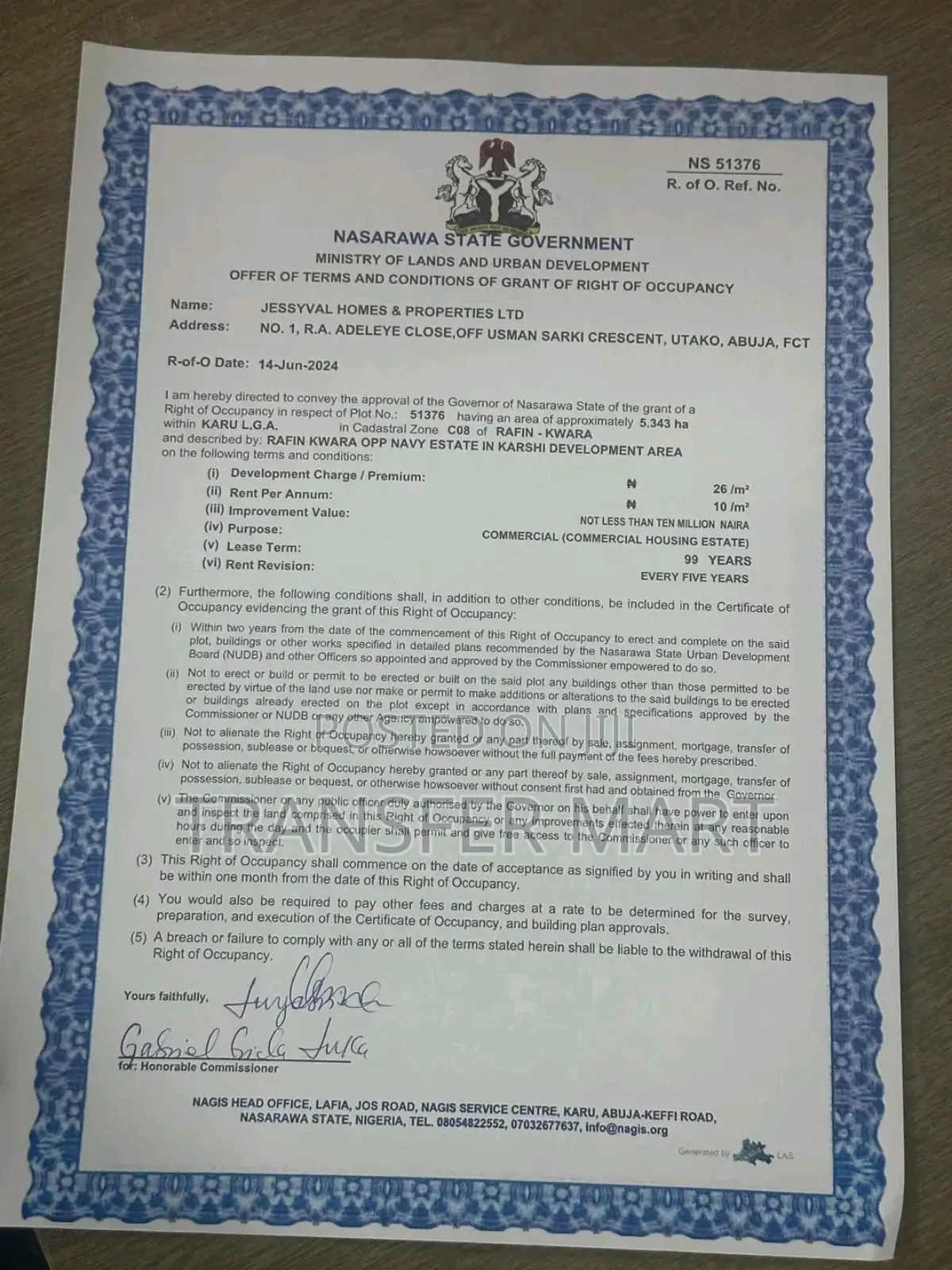 Karshi .Nasarawa State Rafin-Kwara., Covering 5 Hectare in Karshi