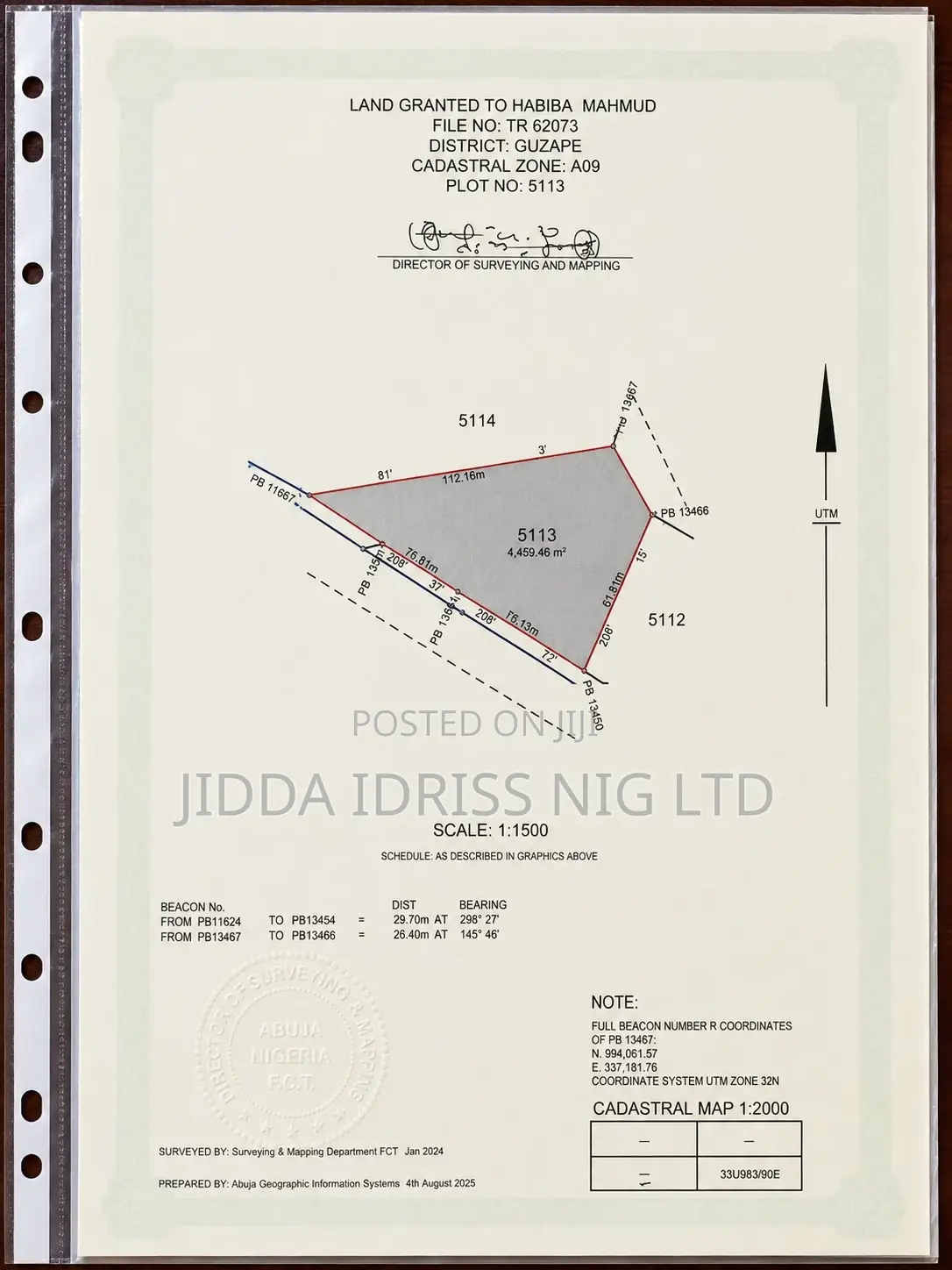 Direct Mandate: 4,459sqm Residential Plot In Guzape Main Abuja in Guzape District