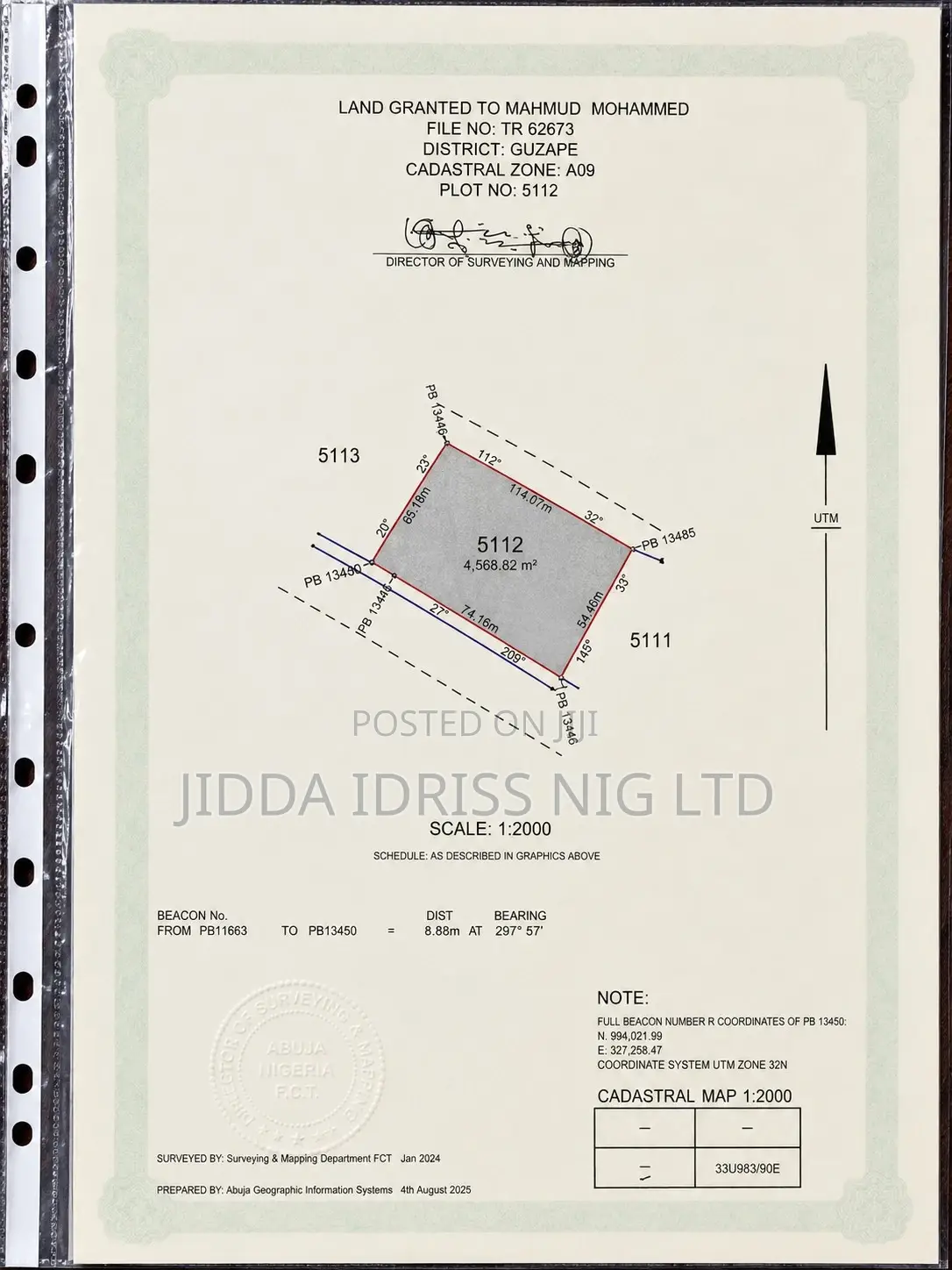Direct Mandate: 4,568sqm Guzape Main Plot 5112 With C Of O in Guzape District