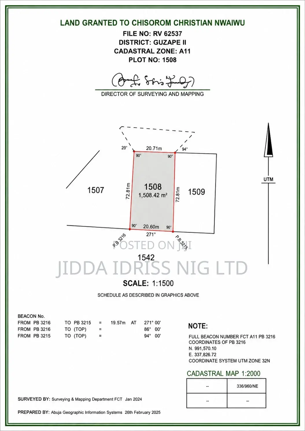 Direct Mandate: 1,508sqm Residential Plot in Guzape Ii Abuja in Guzape District