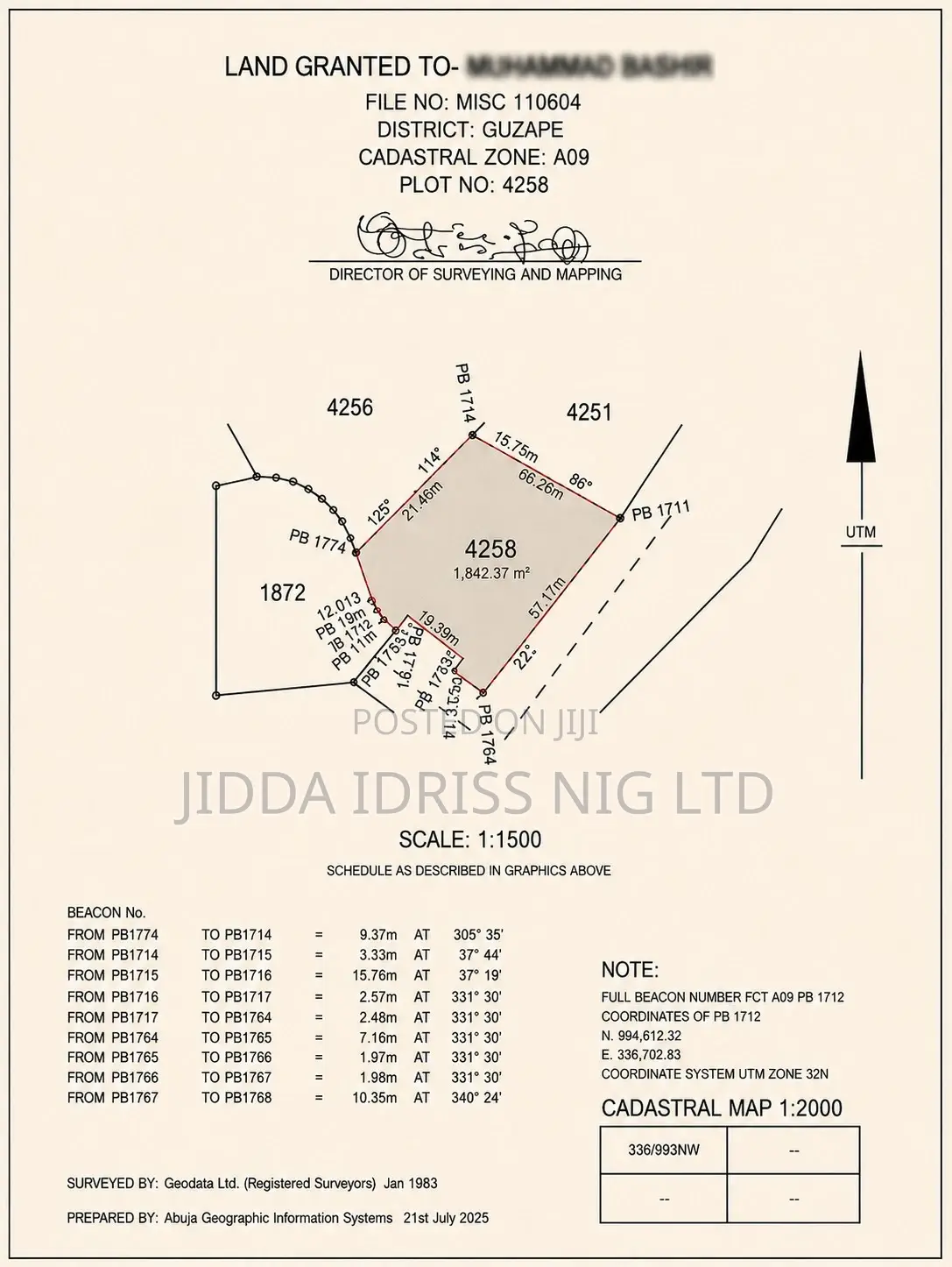 Prime Guzape Main Plot on Tarred Road – 1,842sqm in Guzape District