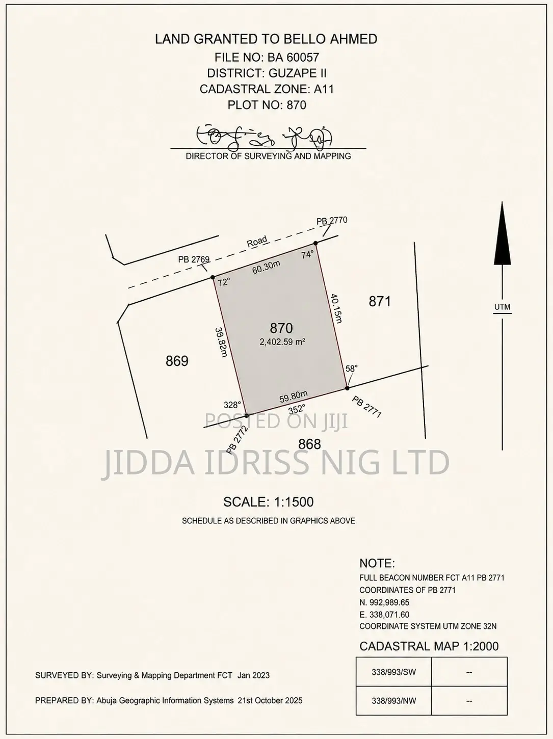 Prime Guzape Ii Residential Plot With C of O – 2,402sqm in Guzape District