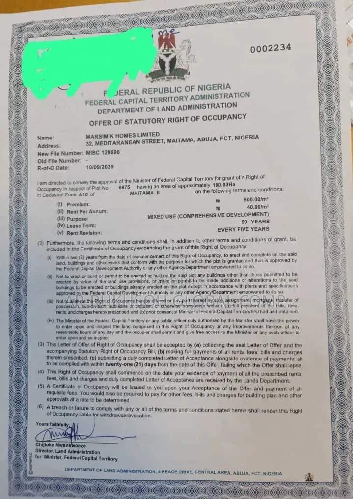 100.3hectares *Mixed Comprehensive Development Land in Maitama