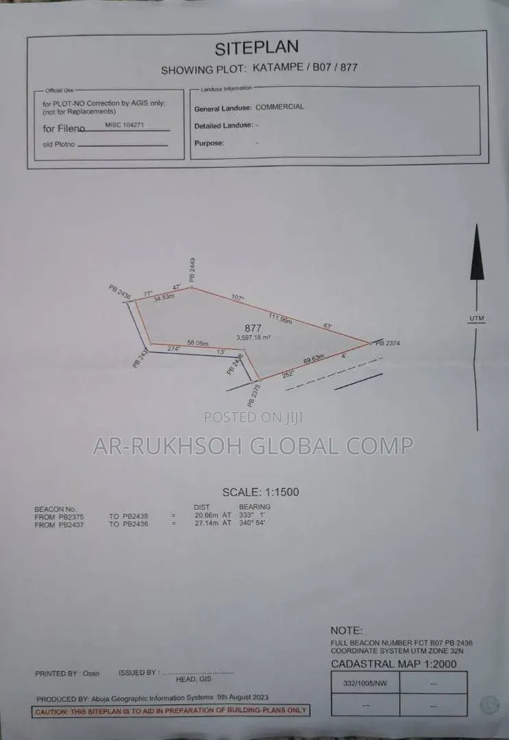 3,597.18m2 Commercial Land Sharing Fence With Paradise Estate * in Katampe (Main)