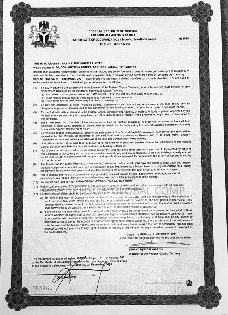 *1.07hectares Commercial Land (Petrol Filling Station) Guzape Il in Guzape District