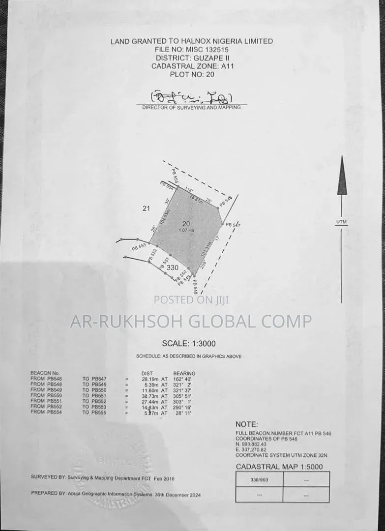 *1.07hectares Commercial Land (Petrol Filling Station) Guzape Il in Guzape District