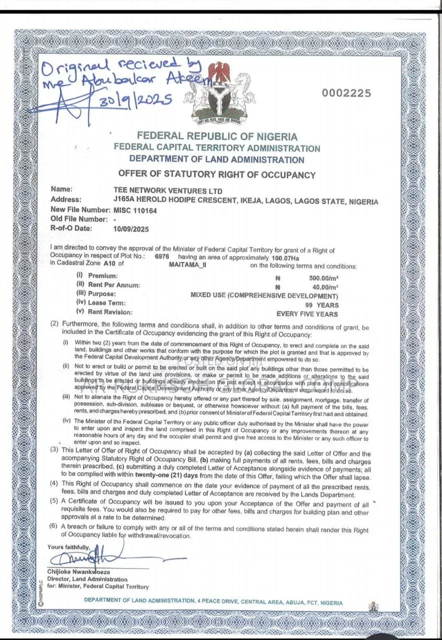 100.7hectares *Mixed Comprehensive Development Land* Maitama Ll in Maitama