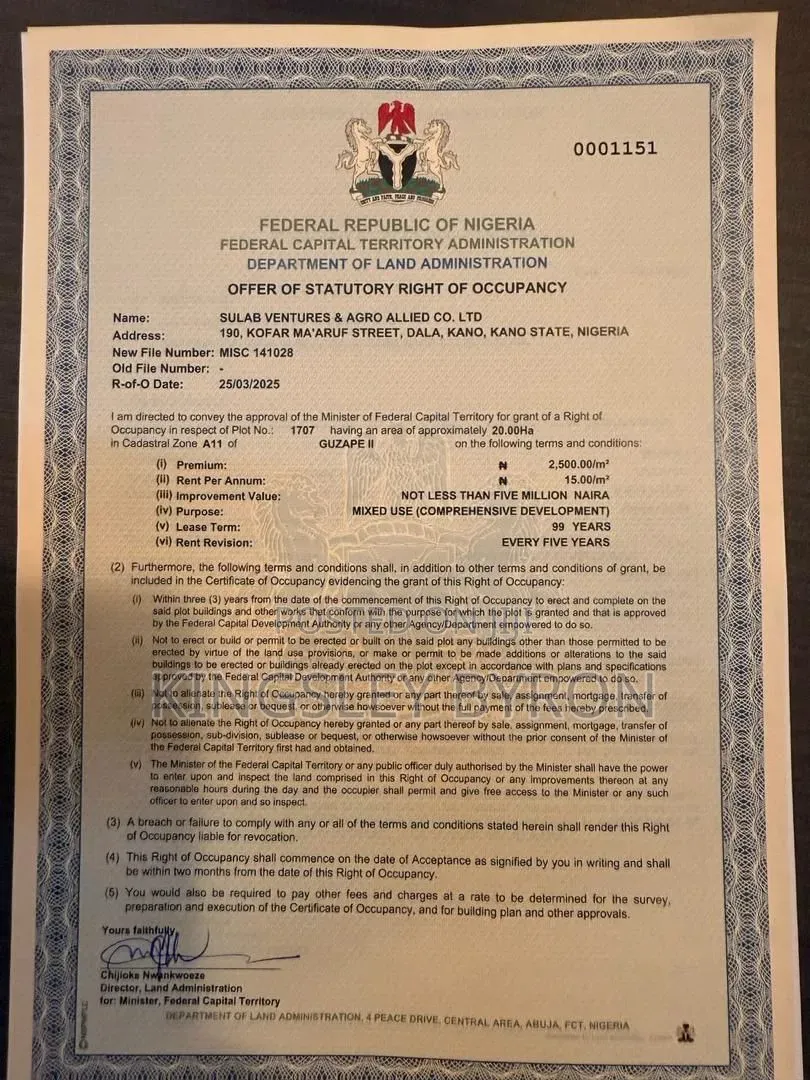 Distress C Of O Guzape 2 20hectares in Guzape District