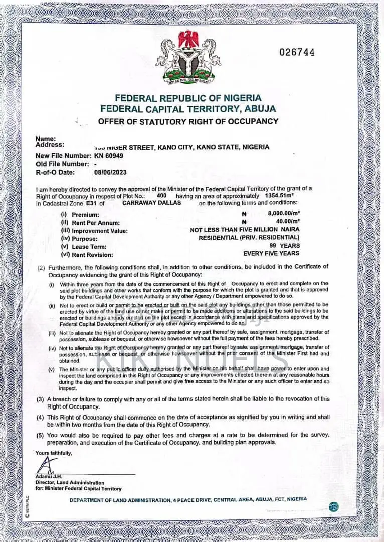 Caraway Dallas Fcda Approved Plot for Sale in Asokoro