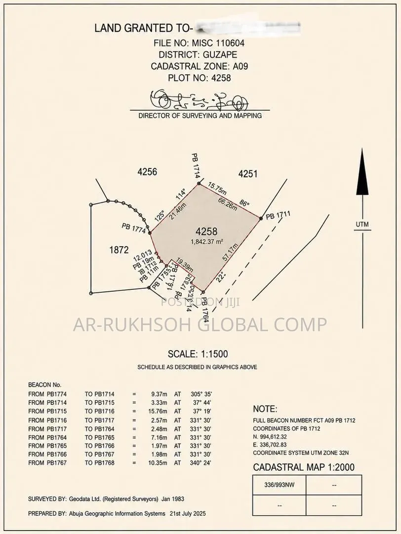 *1,842.37sqm Residential (Priv. Housing) Land for Sale – in Guzape District