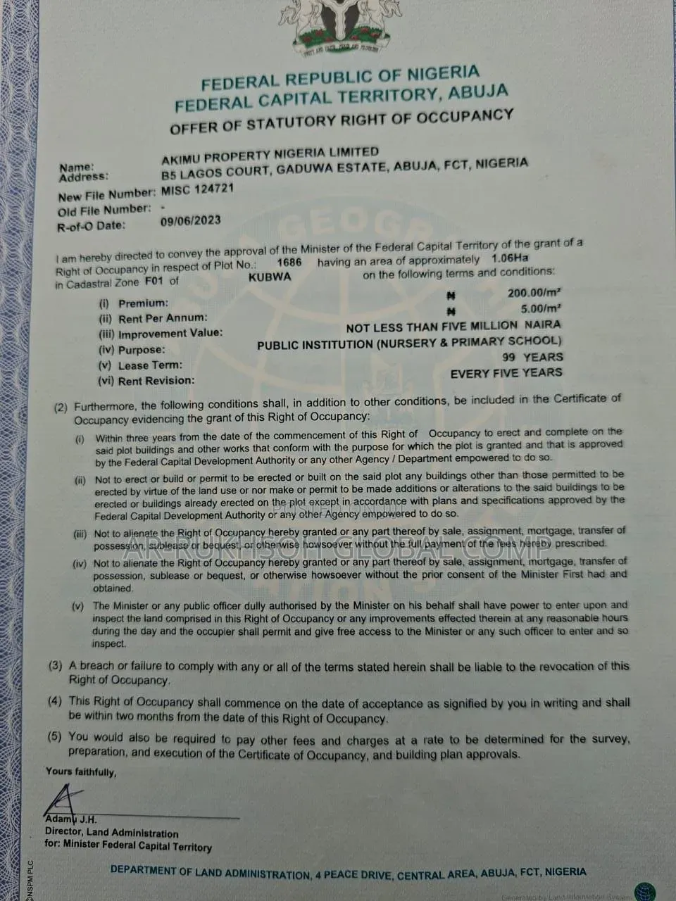 1.06hectares Public Institution (Nursary Land Primary) in Kubwa