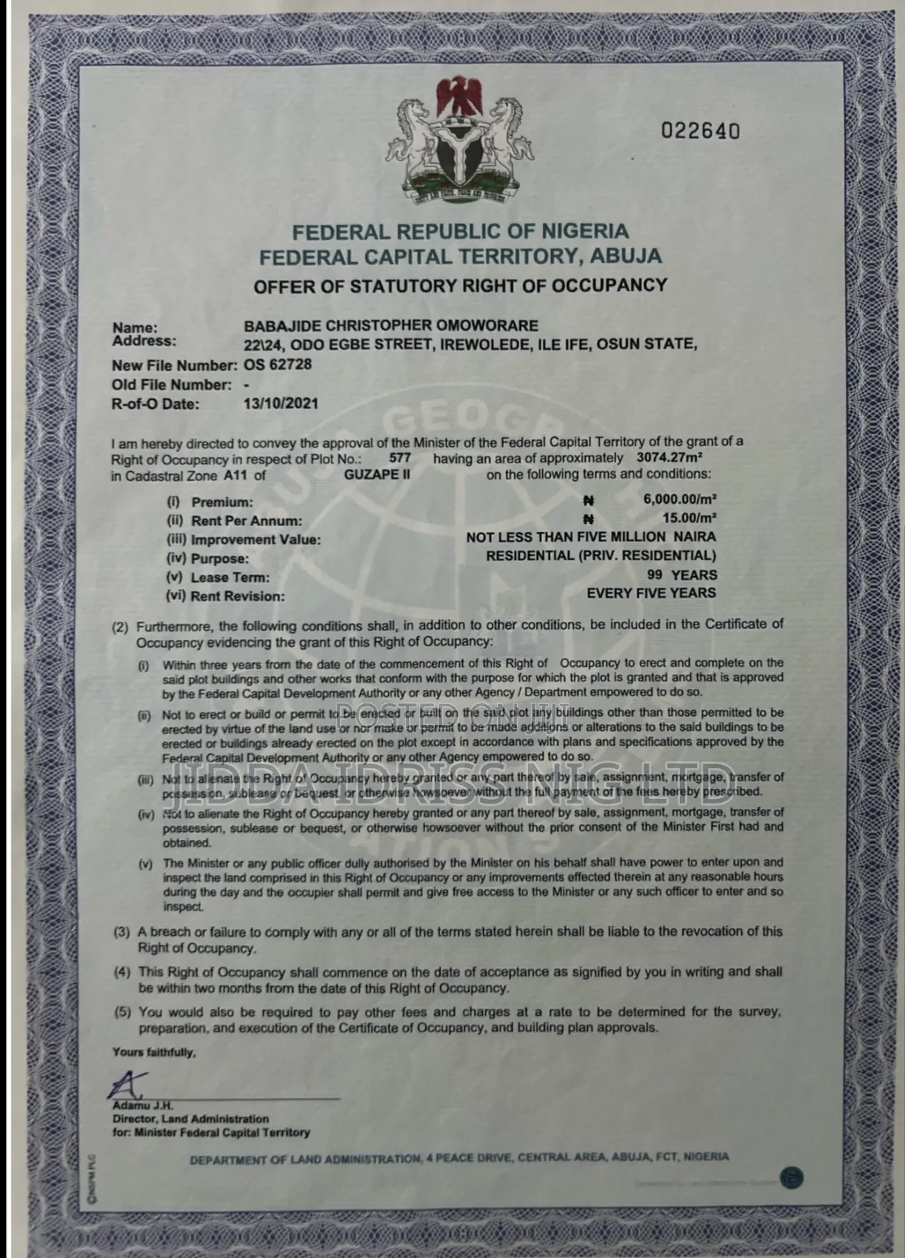 Guzape 2 Plot 577 For Sle in Guzape District