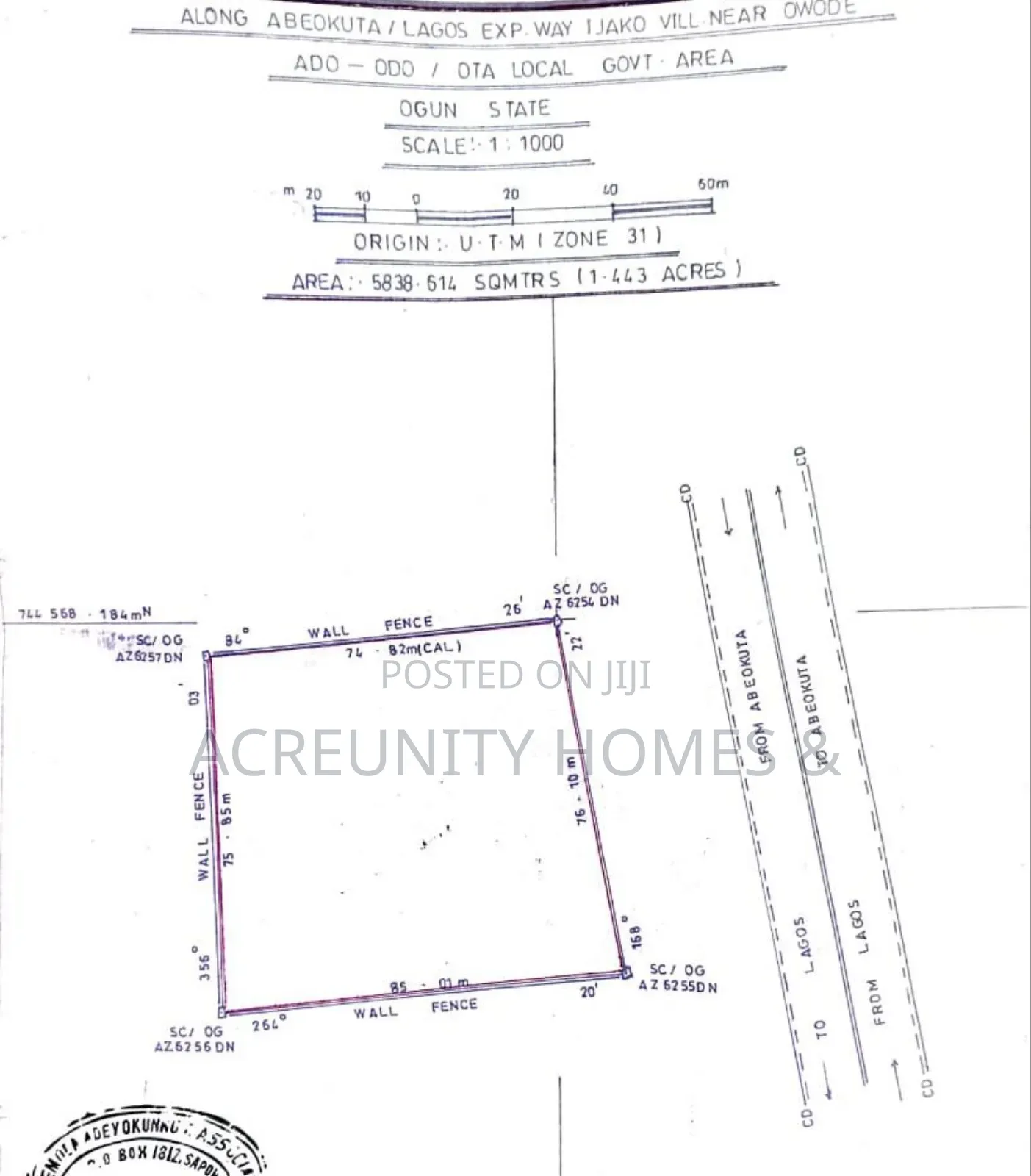 1.443 Acres Along Abeokuta Exp, Ijako Vil, Near Owode Ado-Odo, Ota Lga in Ado-Odo/Ota