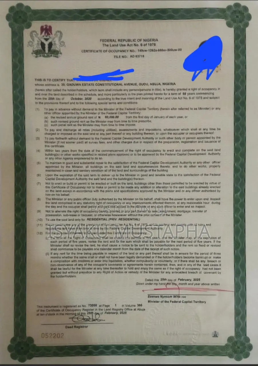 Certificate of Occupancy in Maitama