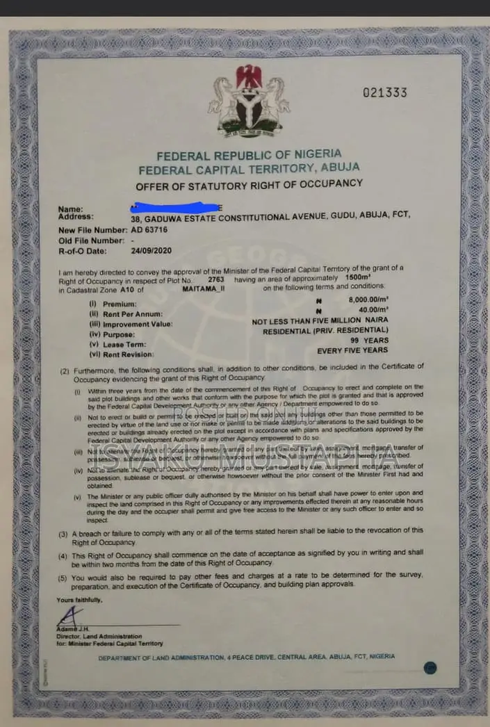 Certificate of Occupancy in Maitama