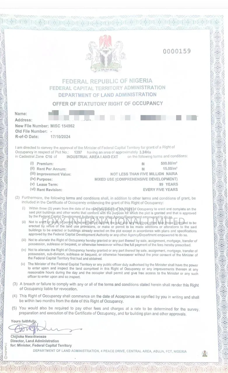 3.2 Hectares Land At Idu Cadastral Zone in Idu