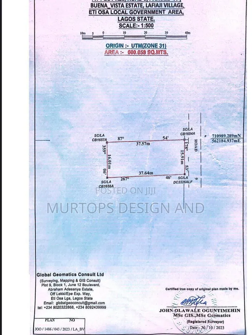A Prime Land 600.58sqm Is Available at Buena Vista Estate, Orchid. in Lekki Phase 2