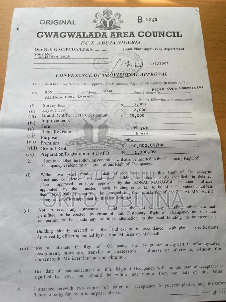 10 Hecters Land for Sale in Gwagwalada