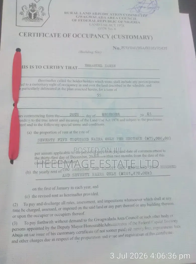 40hectares Multifuntion Land in Kaida Dobi Estate Layout in Giri
