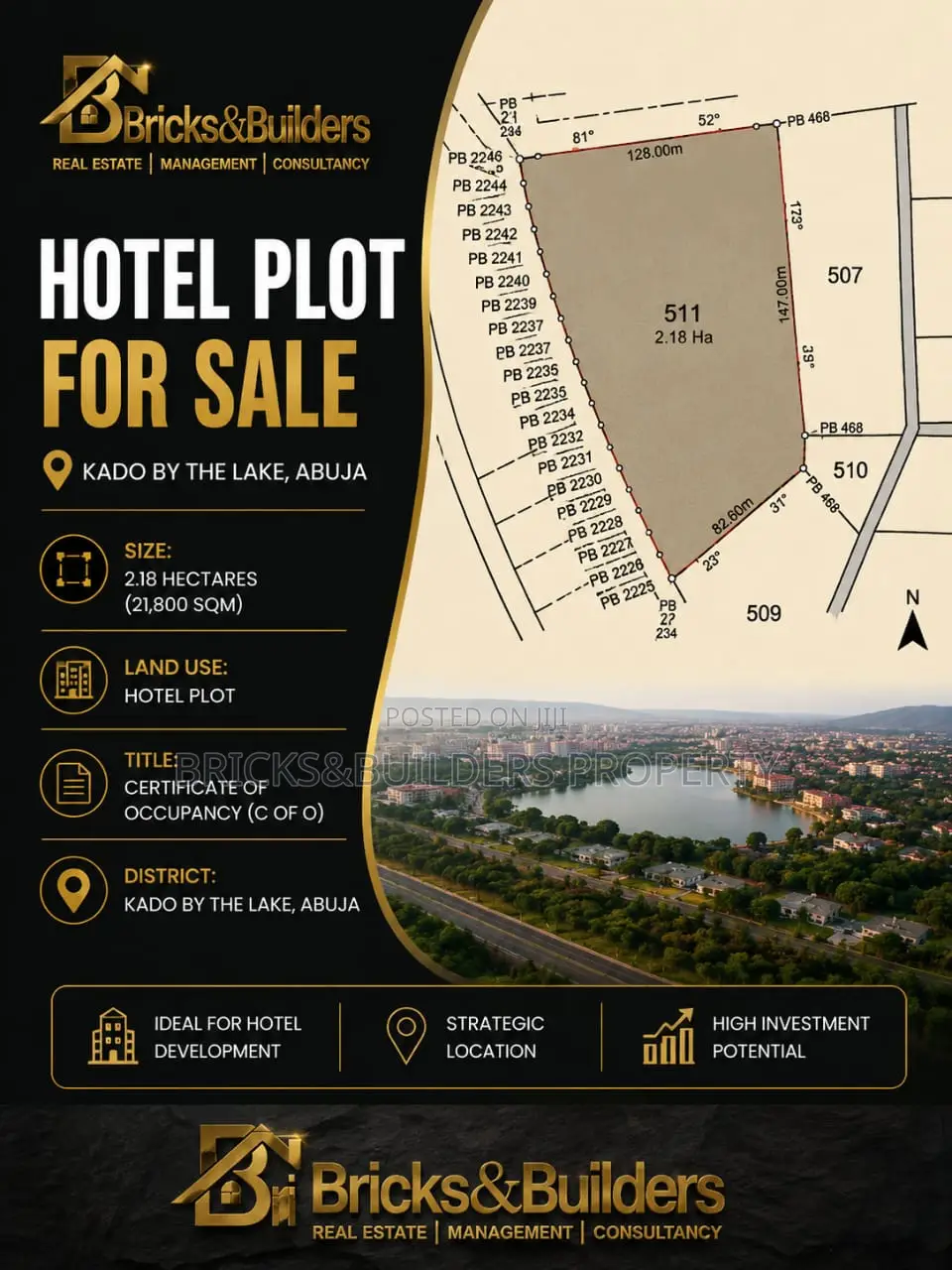 2.18 Hectares Hotel Plot for Sale in Kado by the Lake | C of O in Kado