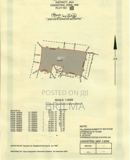 4.3 Hectares of Land in Jahi for Sale in Jahi