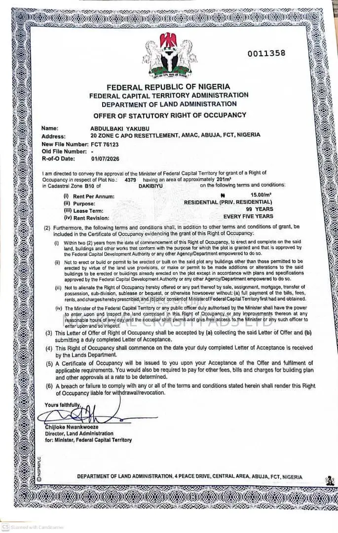 Breaking News!!Buildable FCDA Allocation in Jabi Dakibiyu in Jabi